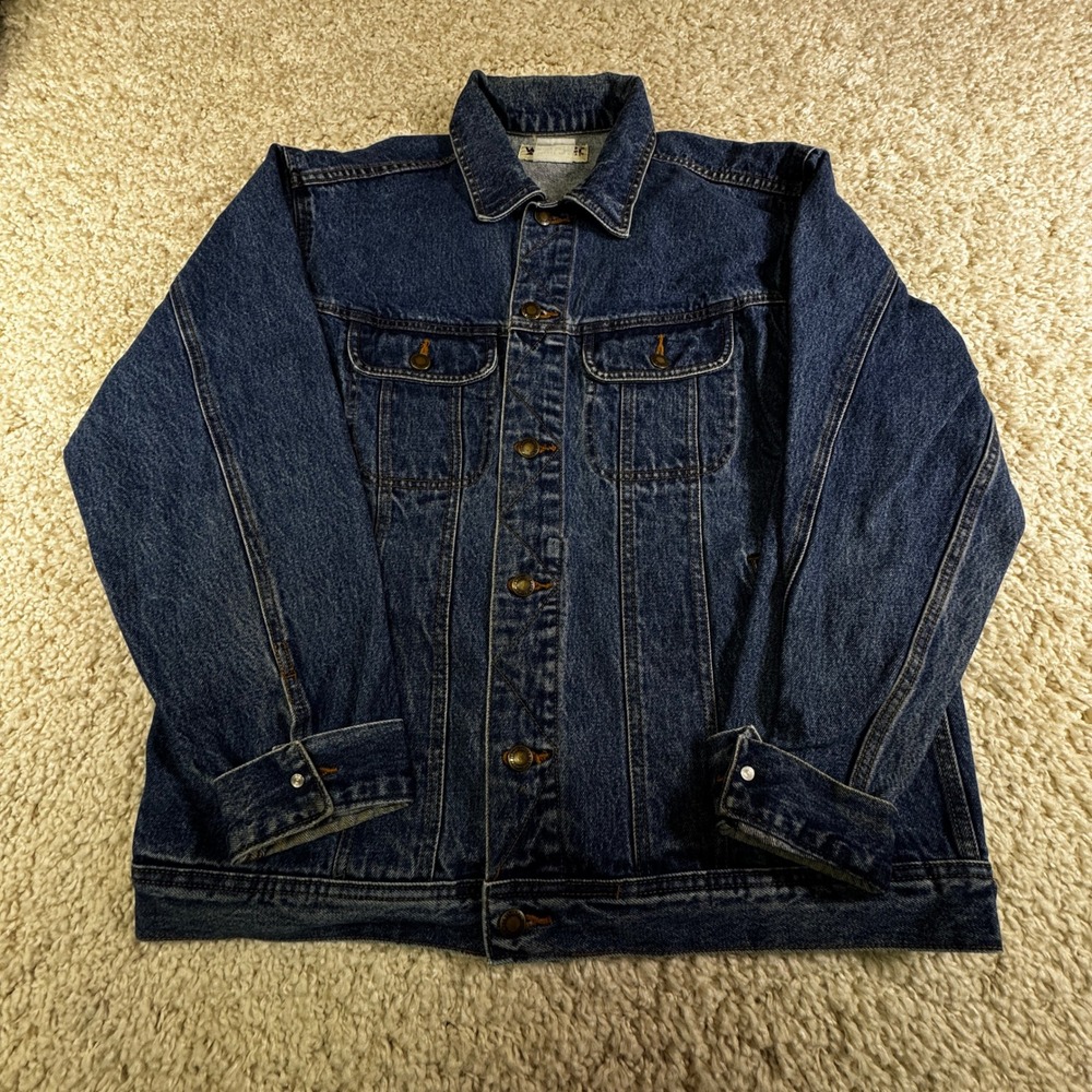 Wrangler Mens Denim Trucker 46R Jacket Dark Wash Rugged Wear Western Style‎